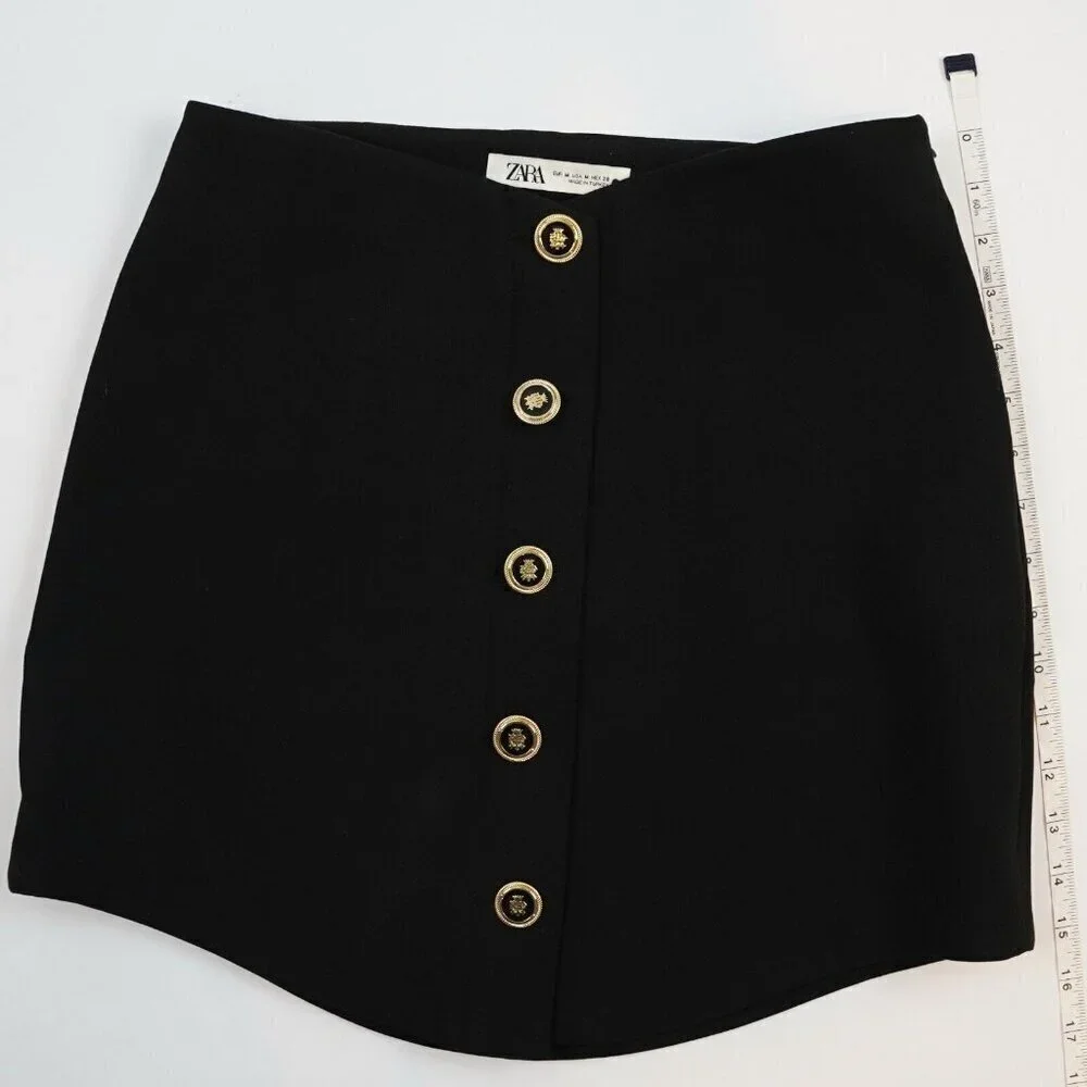 Zara Classic Black Mini Skirt w/ Gold Buttons - M - EUC